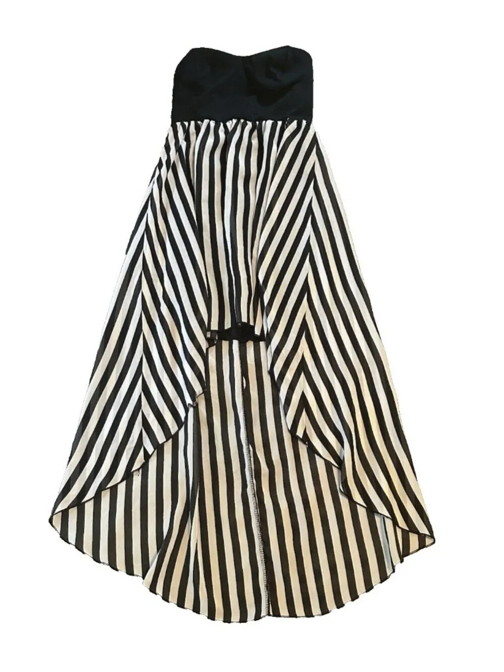 DEB Strapless Hi Low Dress Shorts Womens L Black White Striped Goth Beetlejuice